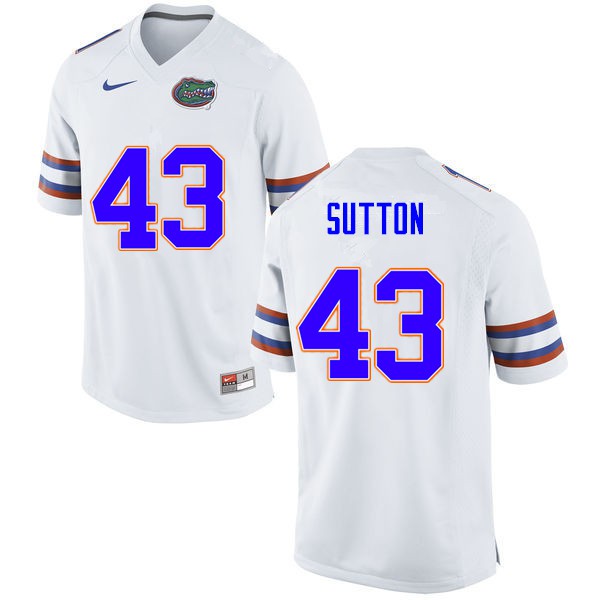 Men #43 Nicolas Sutton Florida Gators College Football Jerseys White